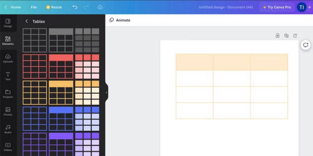 Vytvořte tabulku pomocí Canva - Tutoriály 