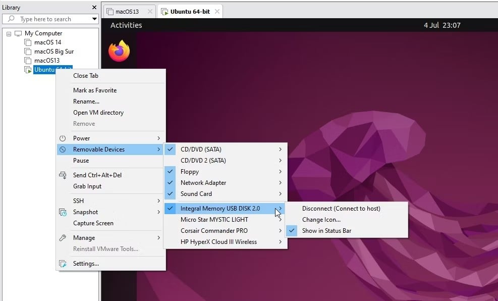 Vysvětlení |  Přenos souborů 6 |  VMware Workstation Pro zapne zařízení USB