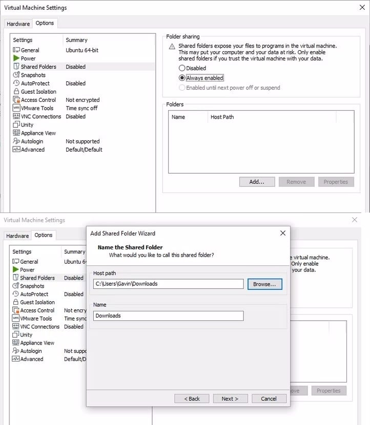 Vysvětlení |  Přenos souborů 8 |  Možnosti sdílených složek 1vmware workstation pro