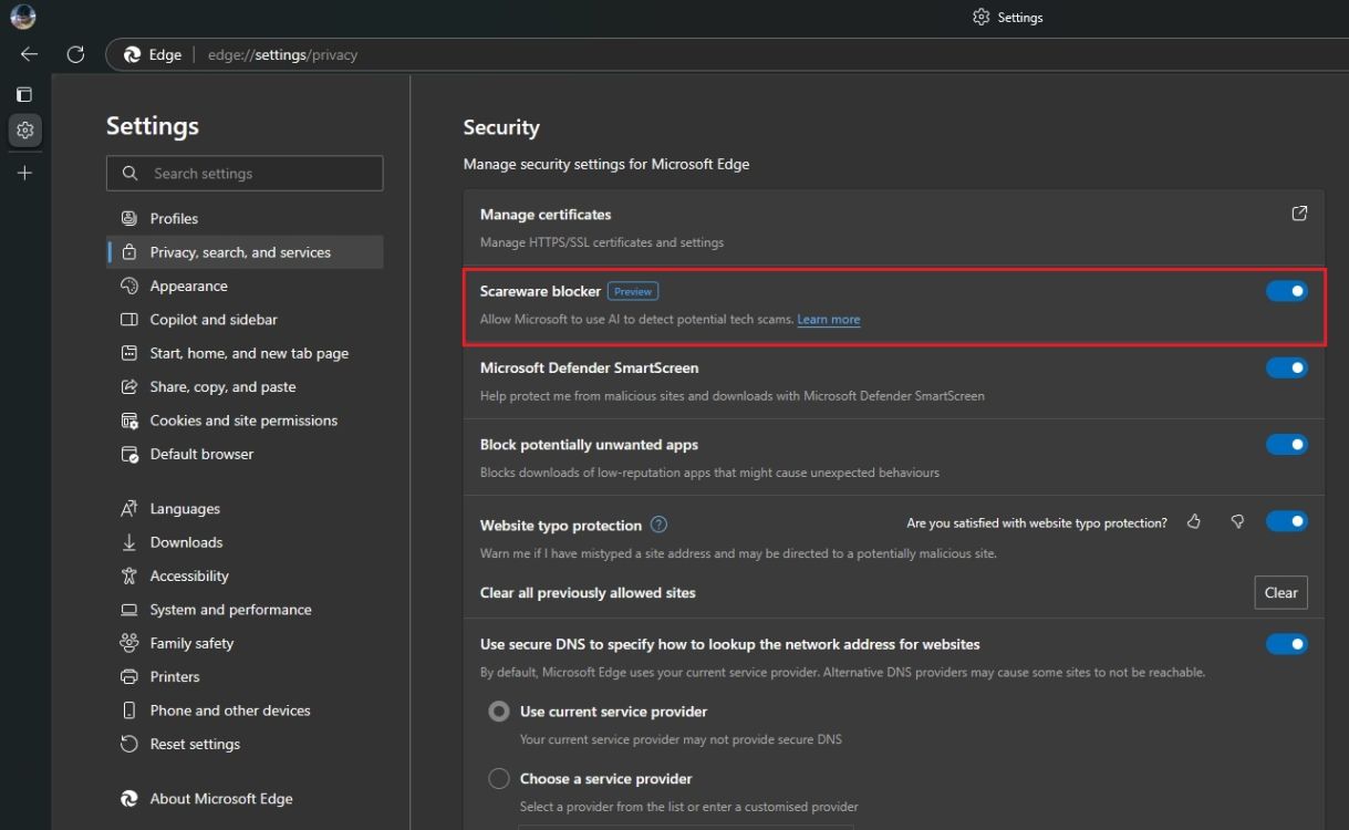 Zavolejte do blokátoru Screeware v Microsoft Edge