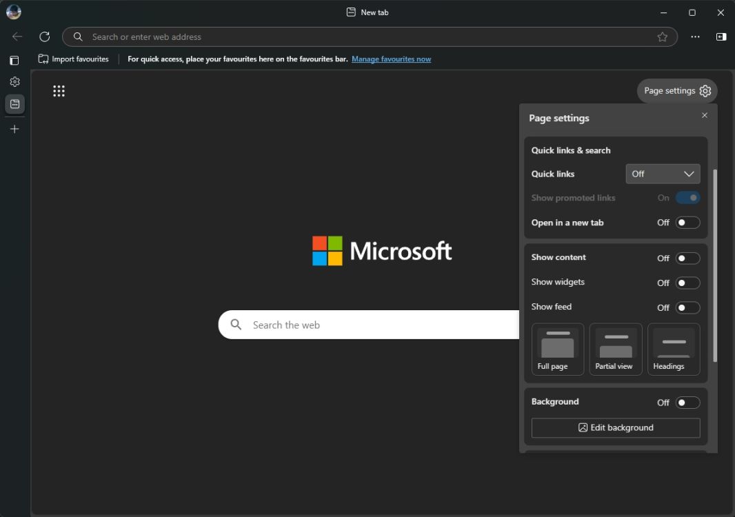 Vyčistěte domovskou stránku na Microsoft Edge