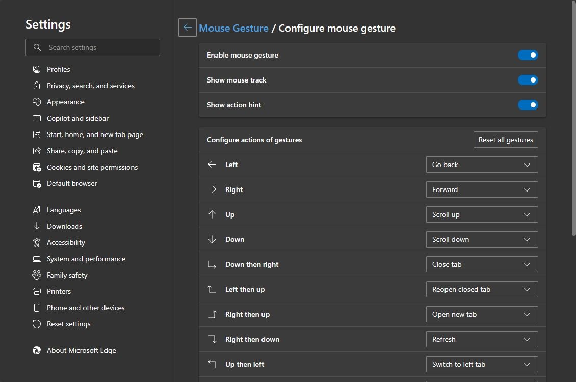 Nakonfigurujte gesta myši na Microsoft Edge