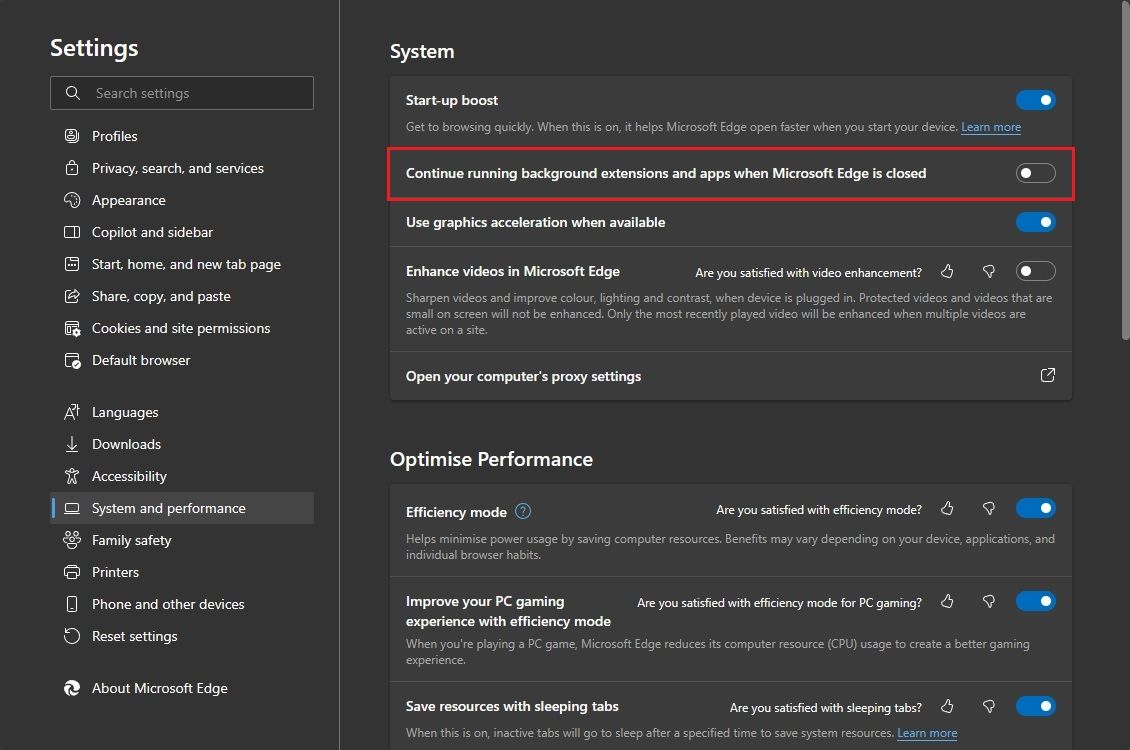 Vypněte aplikace a rozšíření na pozadí na Microsoft Edge