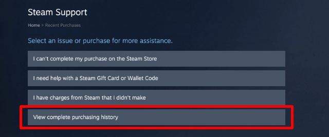 Zobrazit plnou historii nákupu Steam
