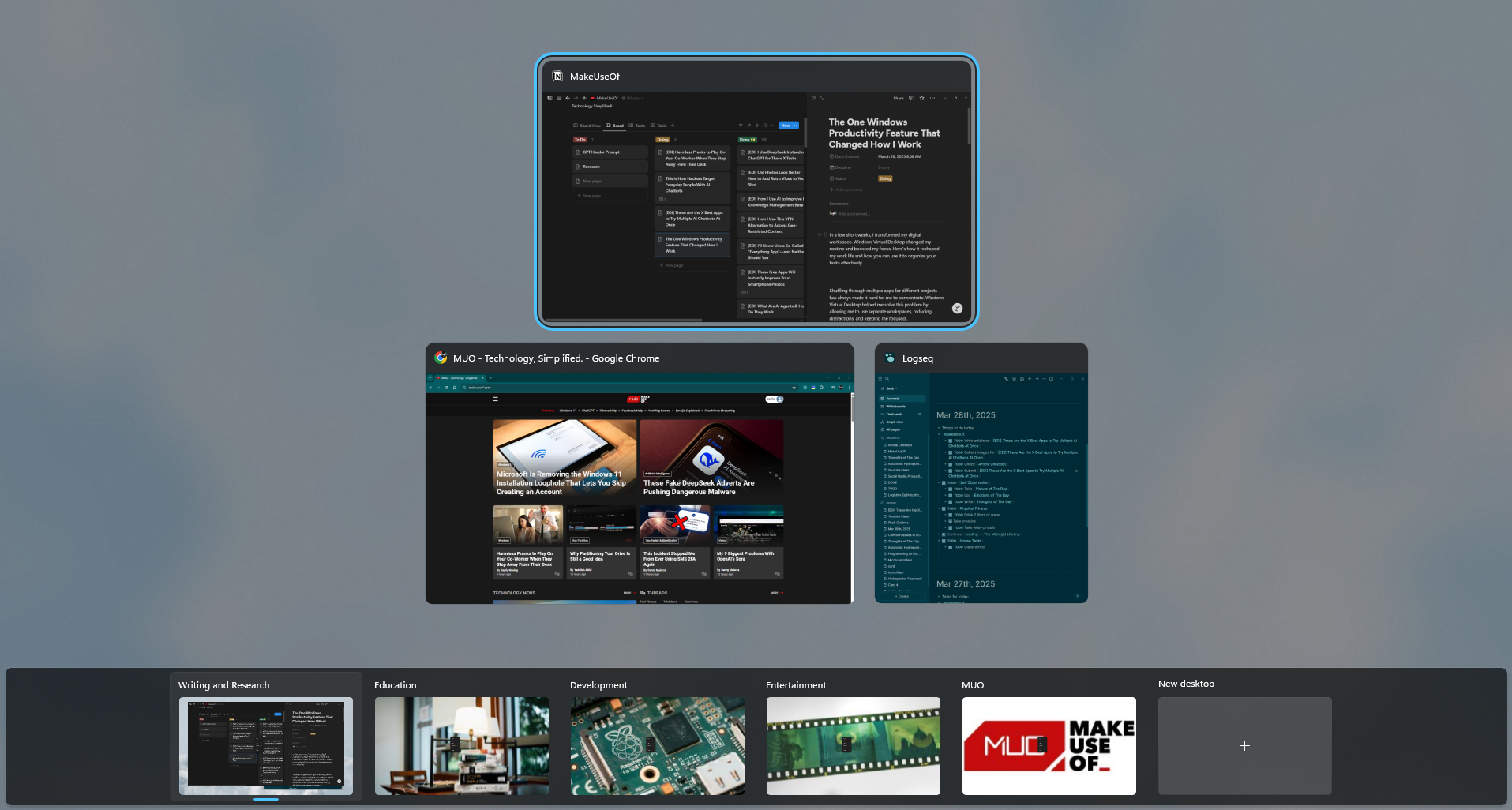 Virtuální pracovní kanceláře Windows ukazují různé speciální povrchy kanceláře