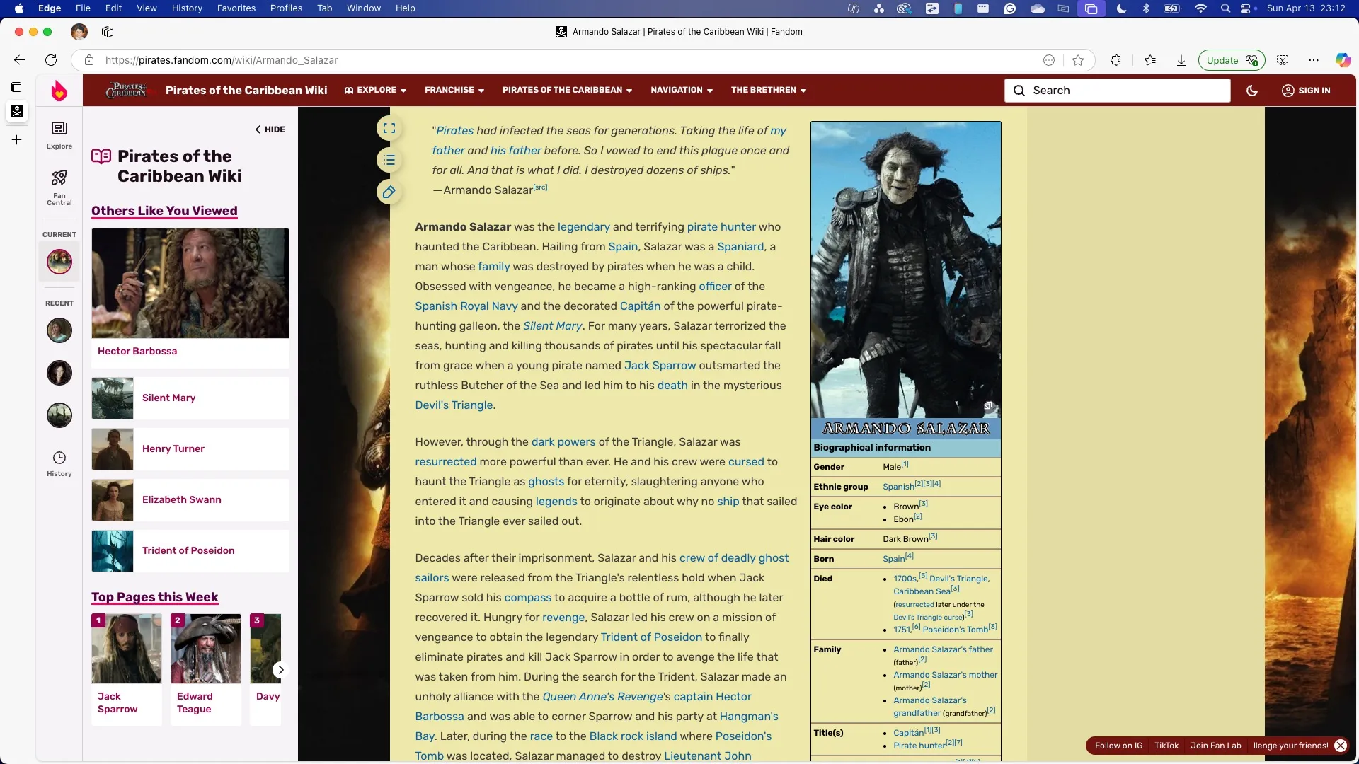 Piráti Armando Salazar z Karibské wiki stránky