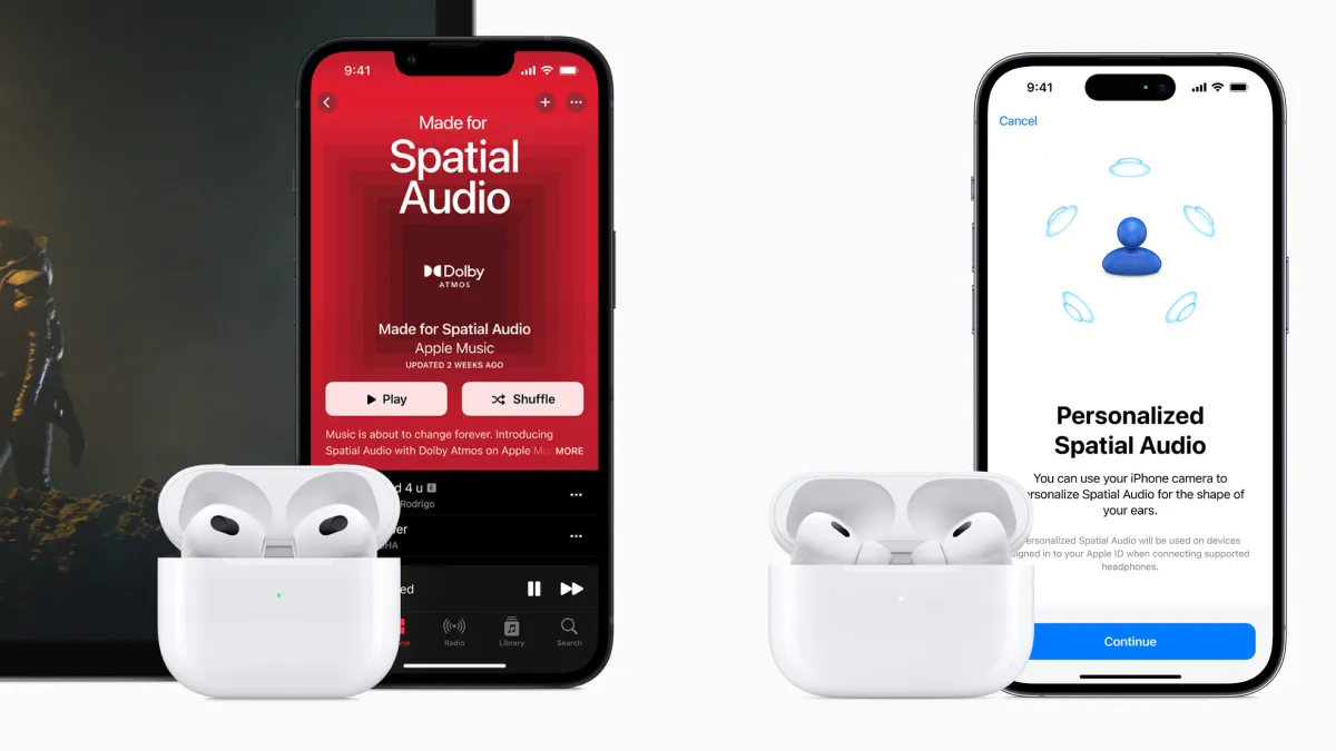 AirPods 3 a AirPods Pro 2 Next iPhone 13 a iPhone 14 Pro s prostorovými zvukovými funkcemi