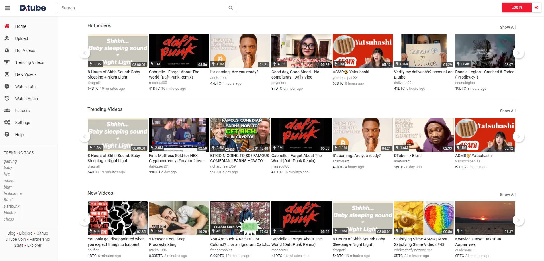 Domovská stránka DTUBE
