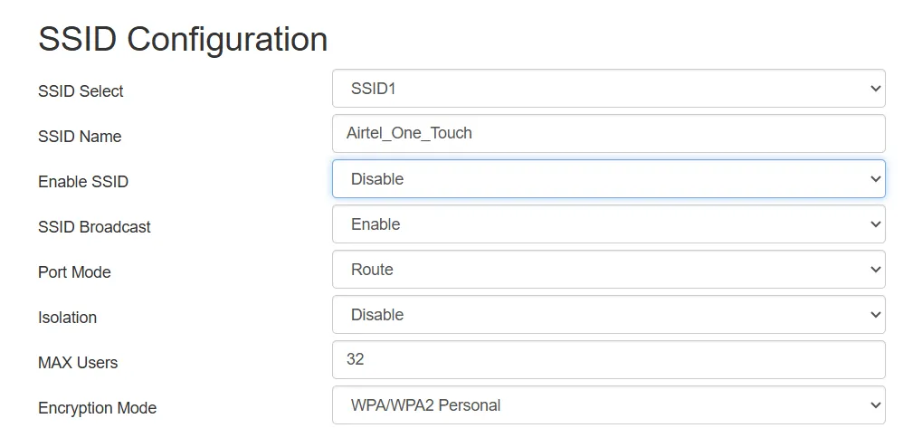 SSID -Turn Off Configuration