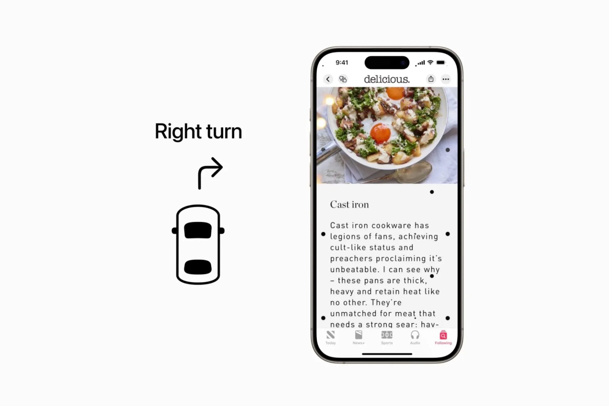 Delicious App prováděná na iPhone s pokyny k pohybu pro vozidla