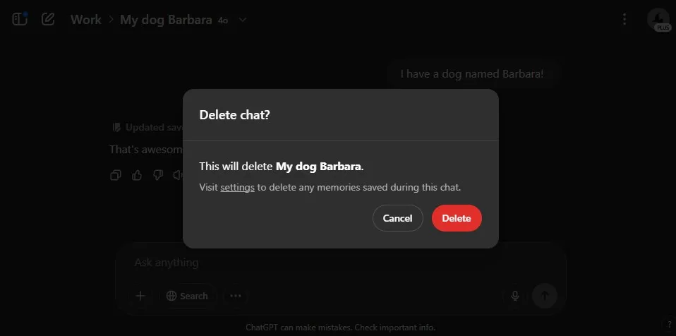 Odstraňte chat v chatgptu