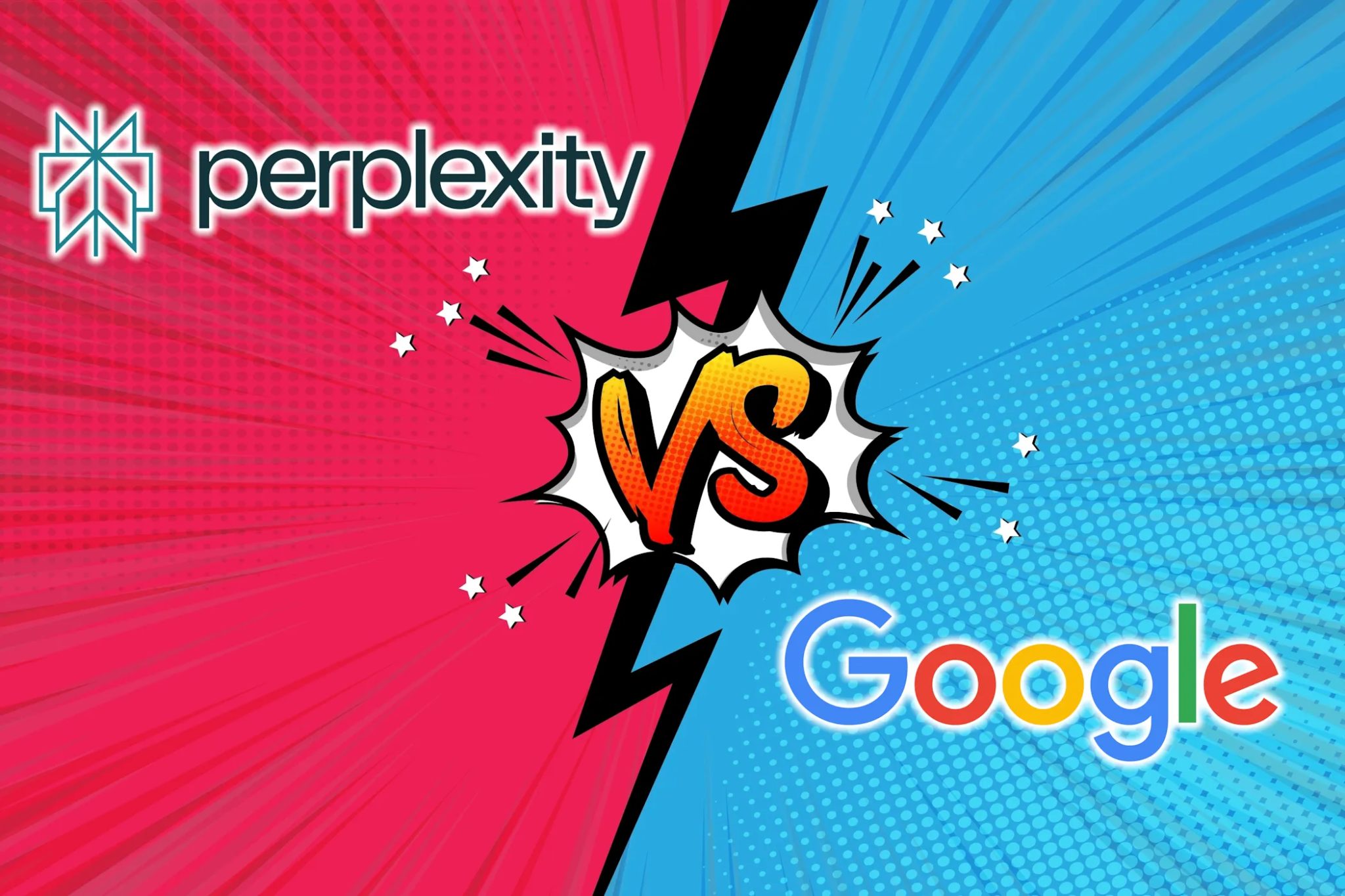 Pertlexity and Google -slogans se symbolem pro oddělení mezi oběma stranami