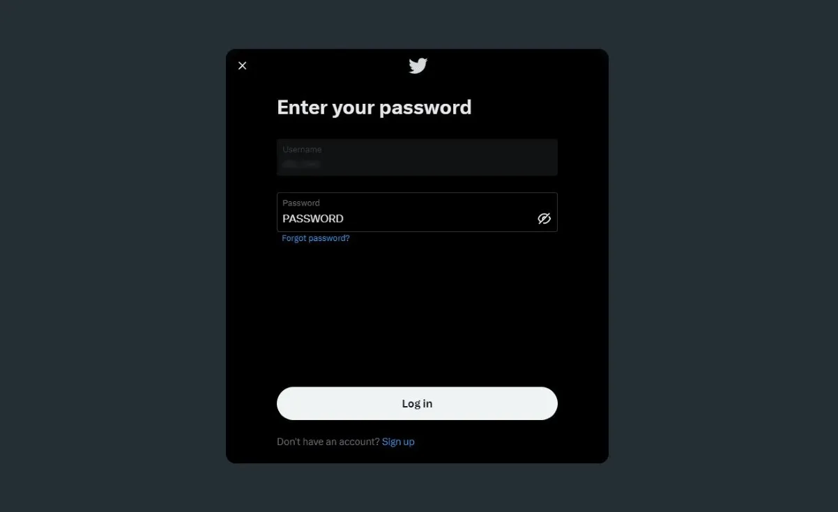 Příklad slabého hesla, který se objeví, když je zahrnut na účtu Twitter