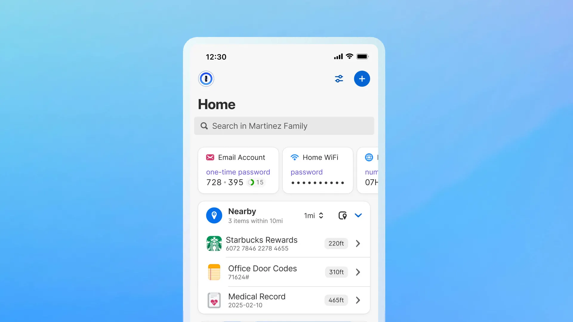 1Password s položkami založenými na poloze. 