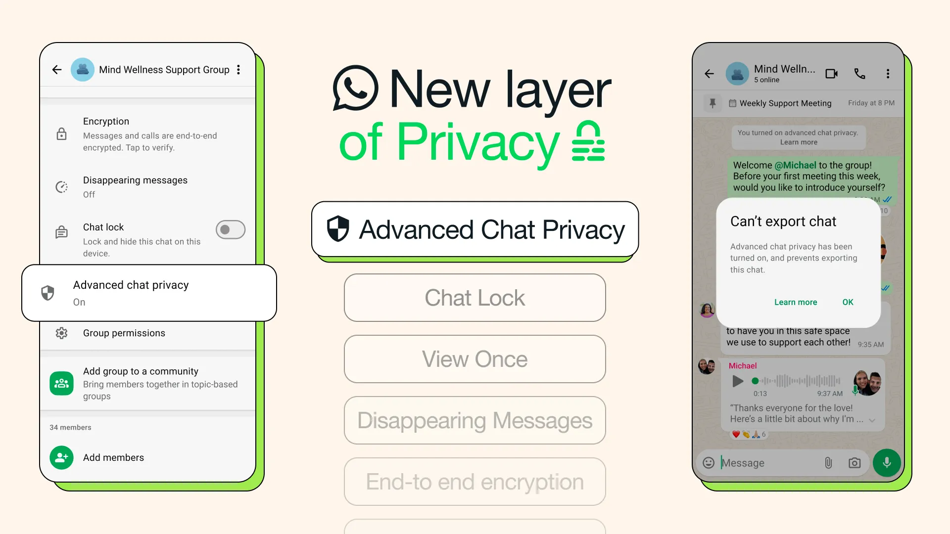 WhatsApp Advanced Chat Funkce ochrany osobních údajů