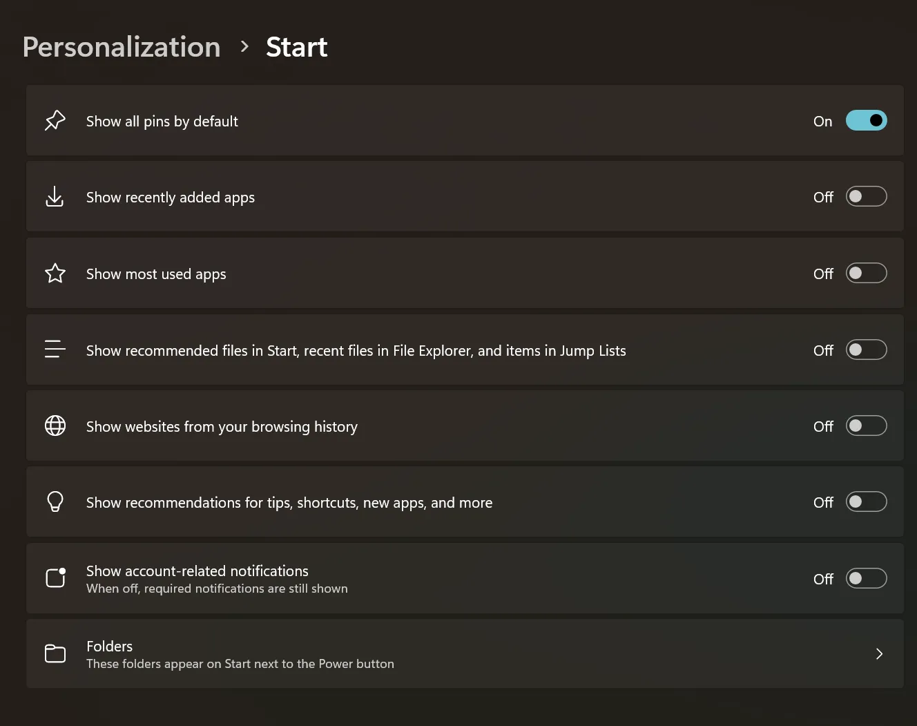 Změny nabídky Start v Insider Windows 11