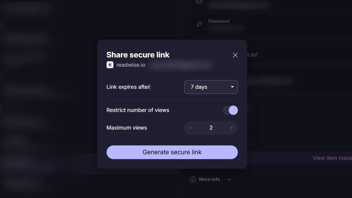 Dialogové okno proton Pass Pass Secure Link