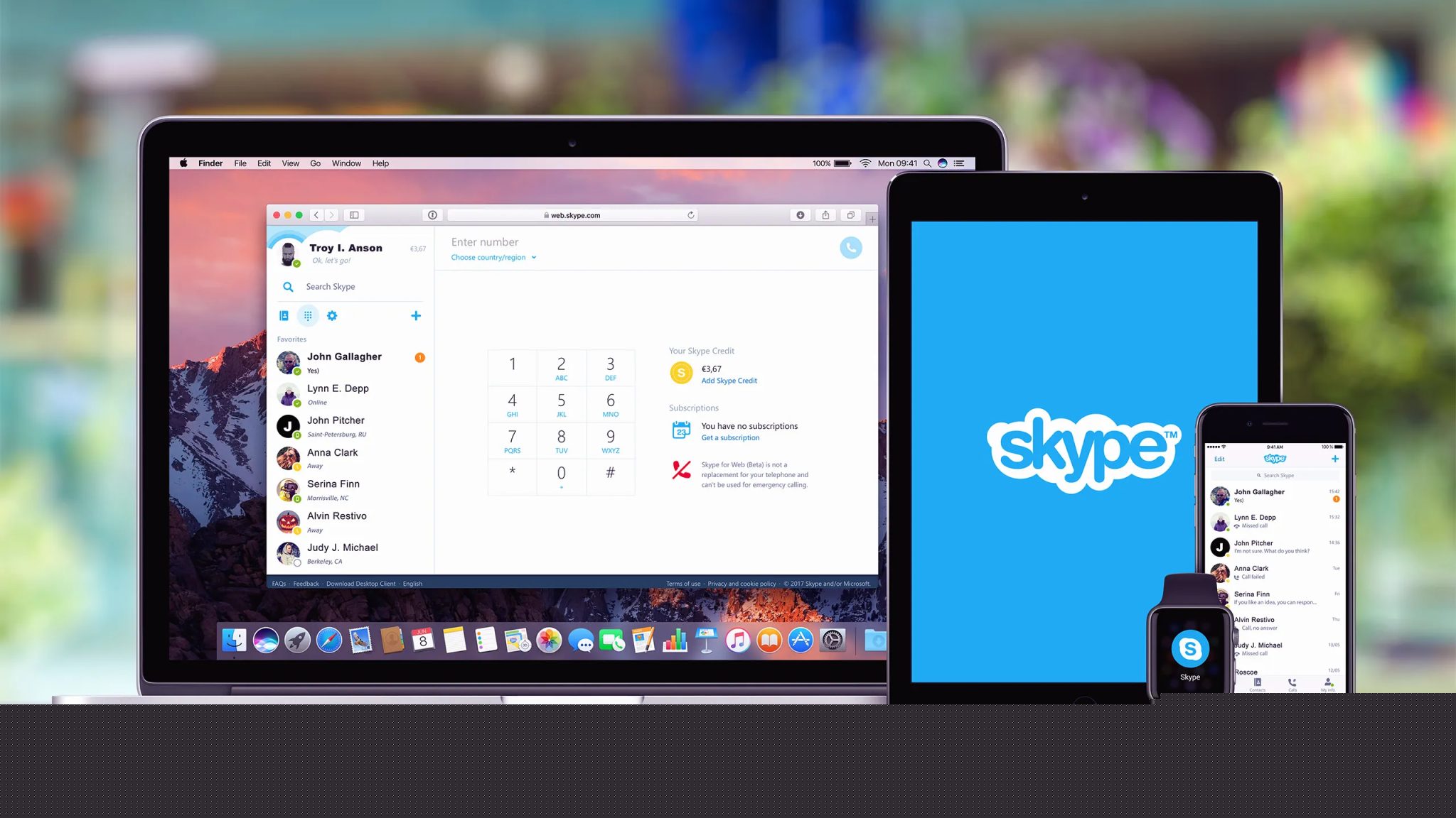 Skype nainstalován na různých zařízeních
