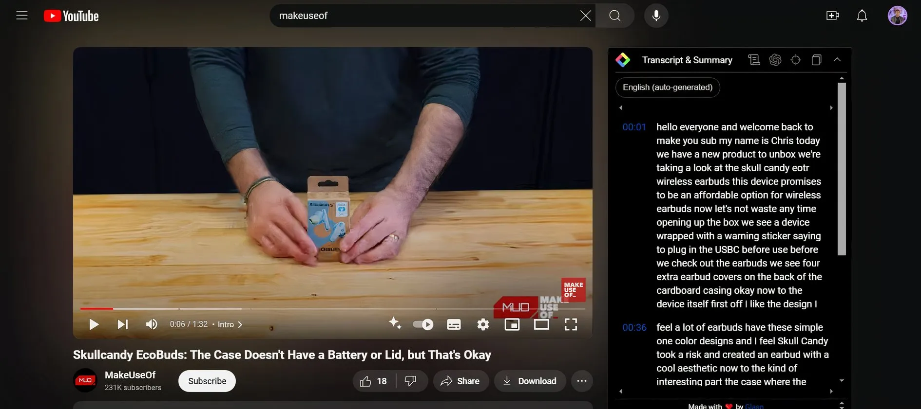 Screenshot s Makeuse of Video na YouTube