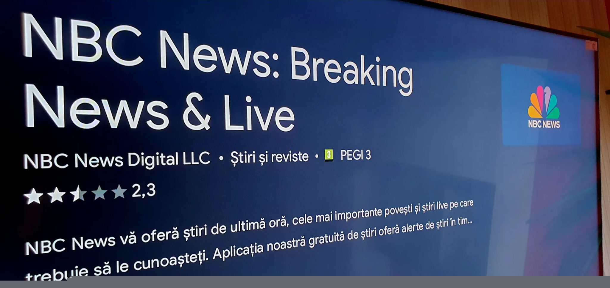 Aplikace Smart TV NBC na obrazovce.