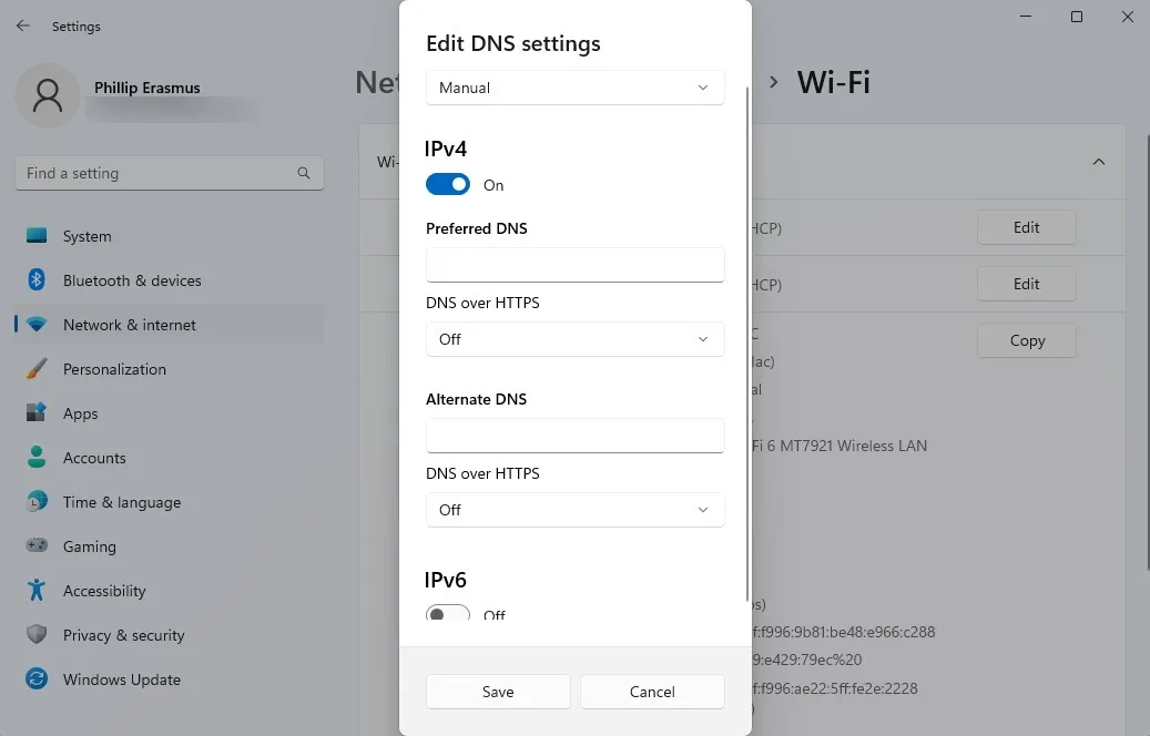 Fotografie nastavení DNS