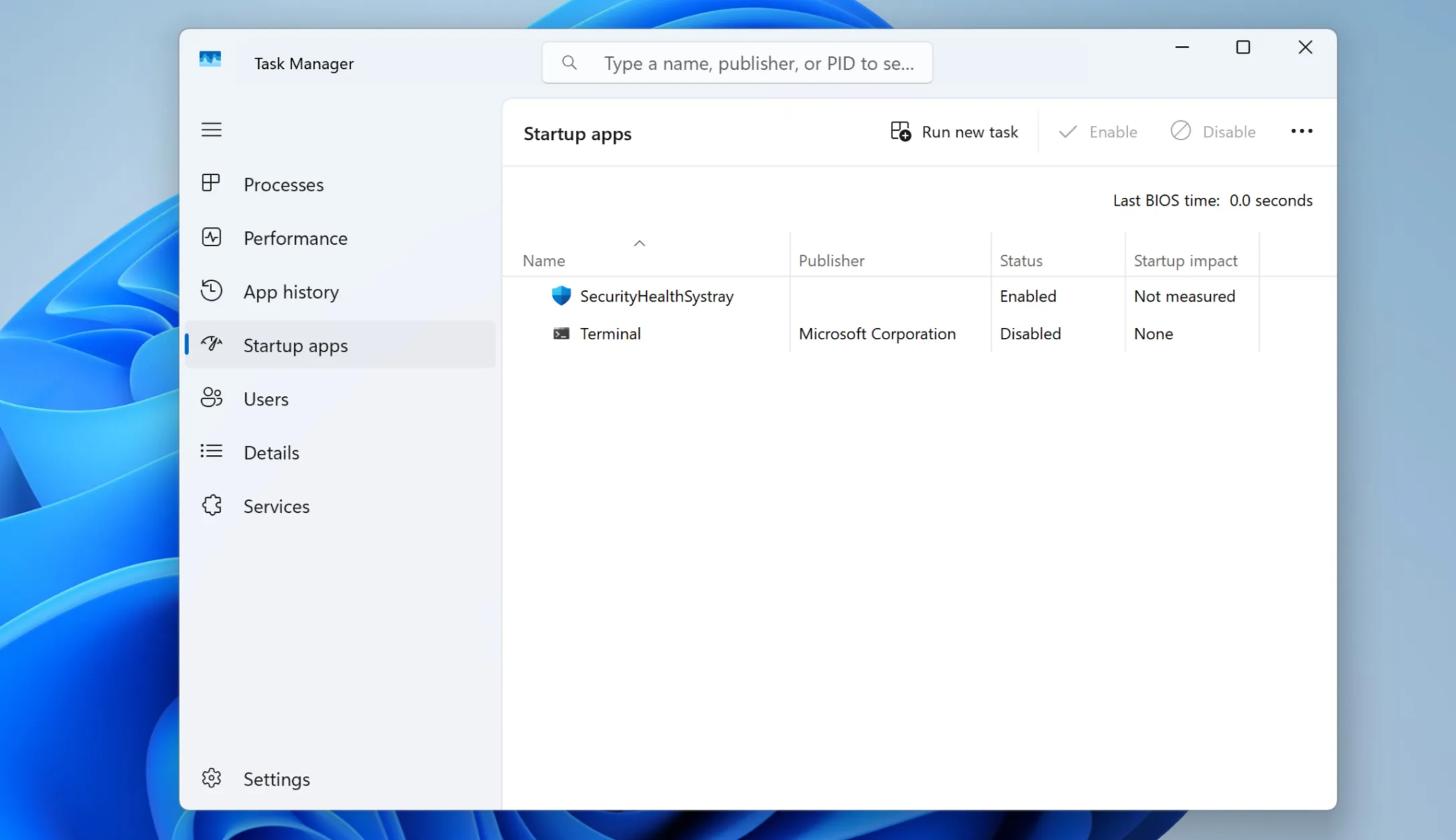 START -UP -Apps -Zobrazit stránku v systému Windows 11