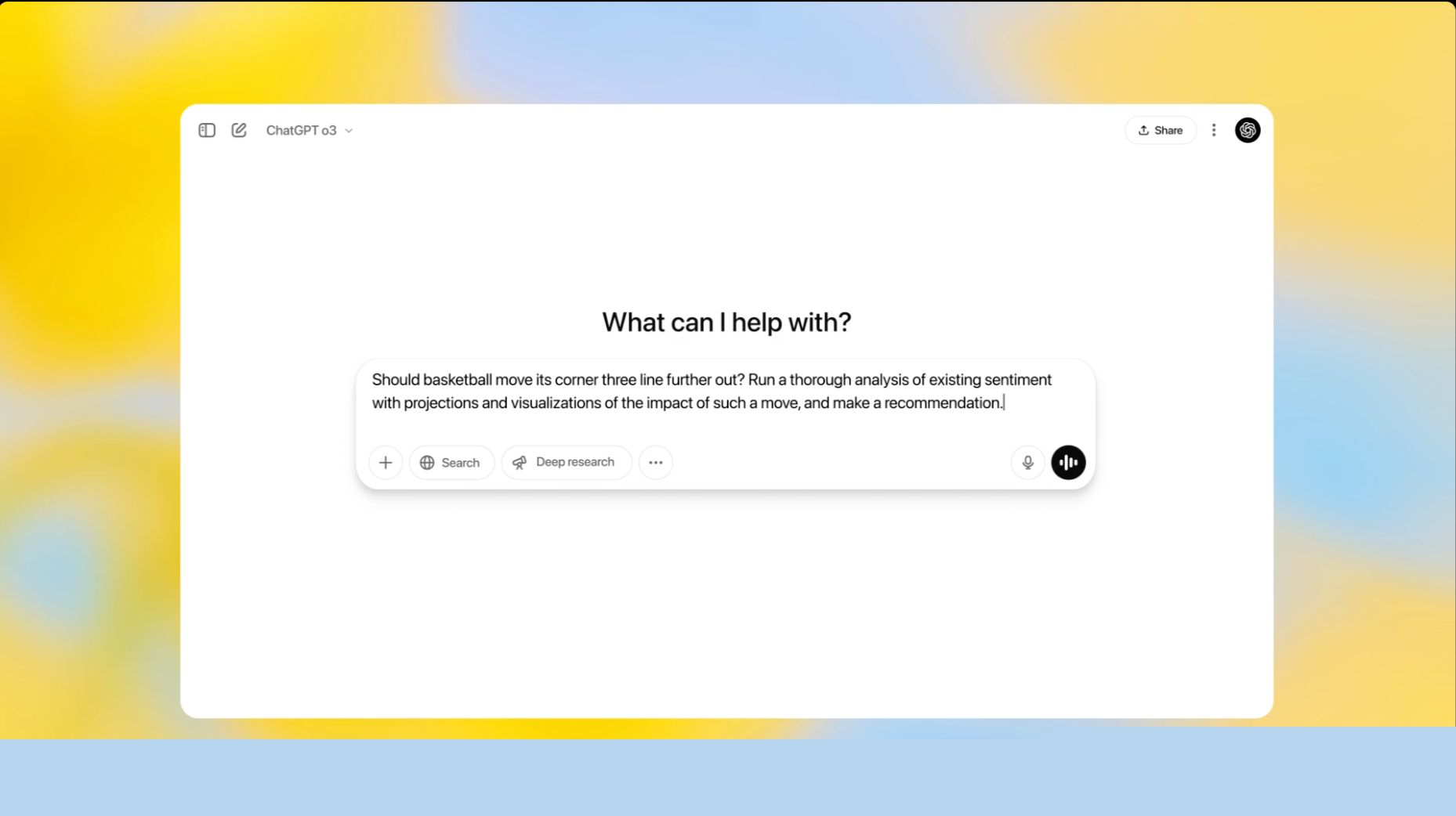 Snímek Snapshot pro použití OpenAI O3 v chatgptu