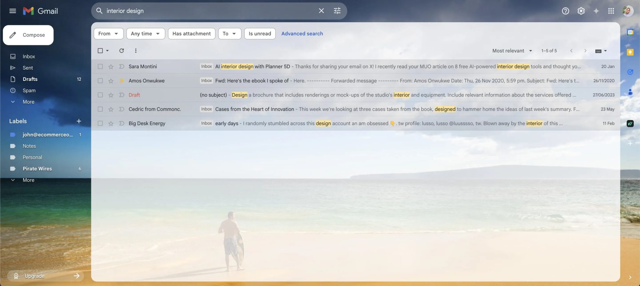 Gmail základní vyhledávání s výsledky pro návrh interiéru
