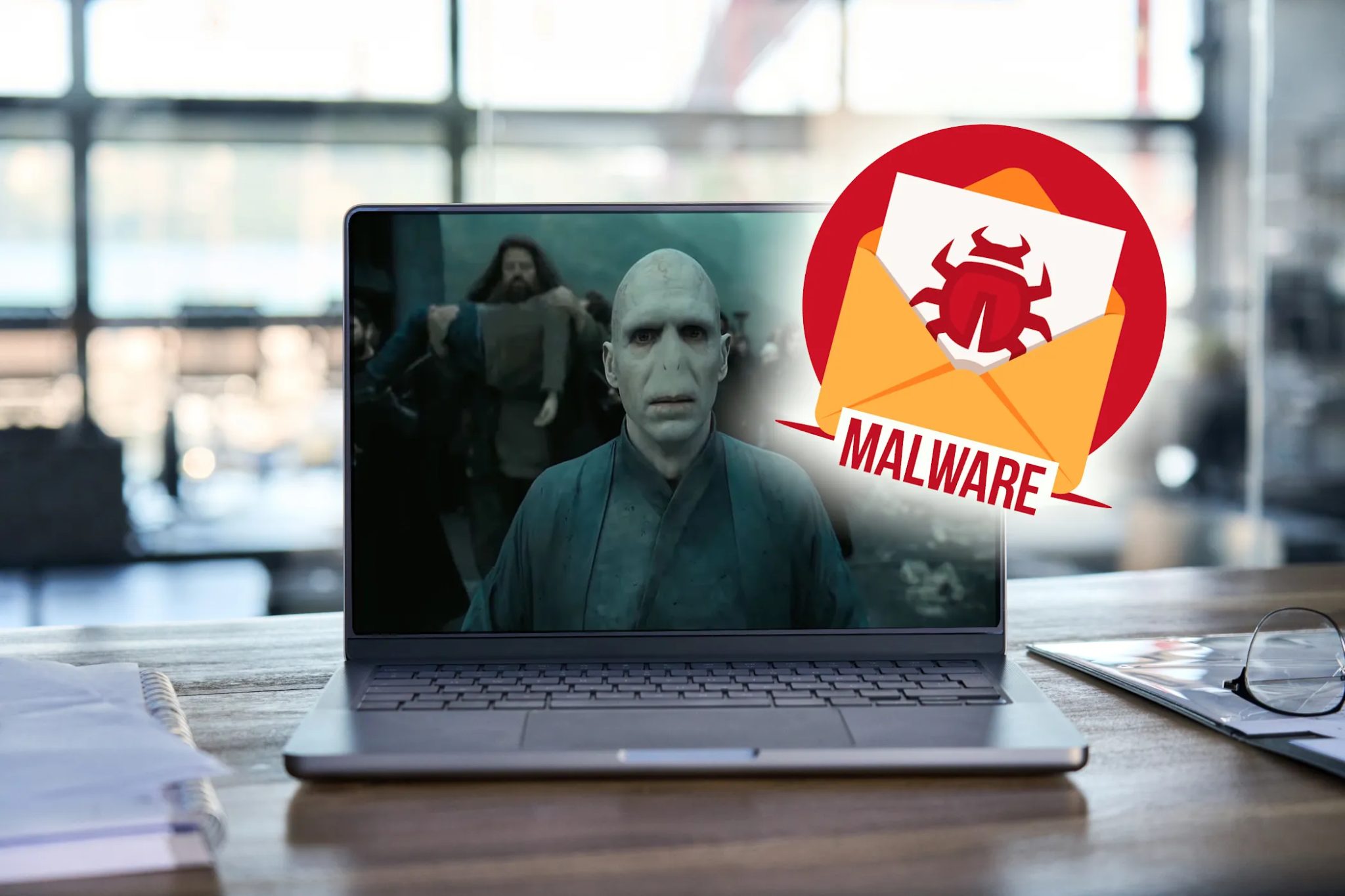 Voldemort -Malware na obrazovce notebooku