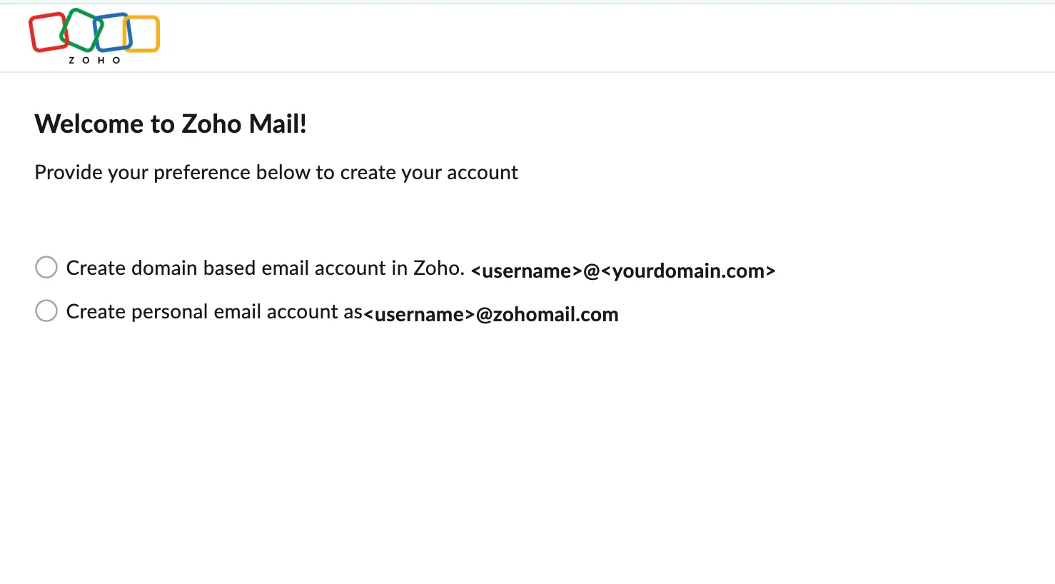 Vytvořte si účet na Zoho Mail