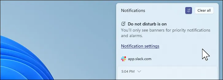 Windows 11 DND aktivní
