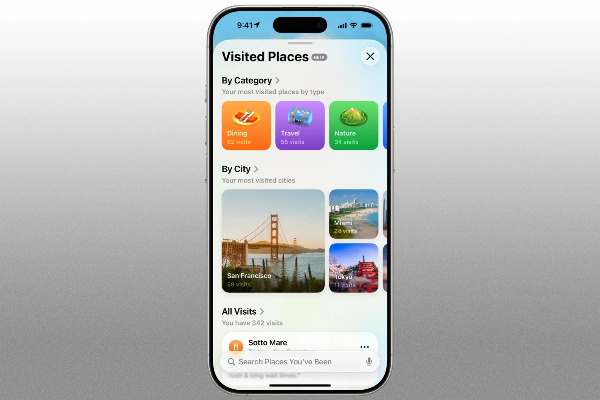 iOS 26 míst navštívených v Mapách Apple na iPhone