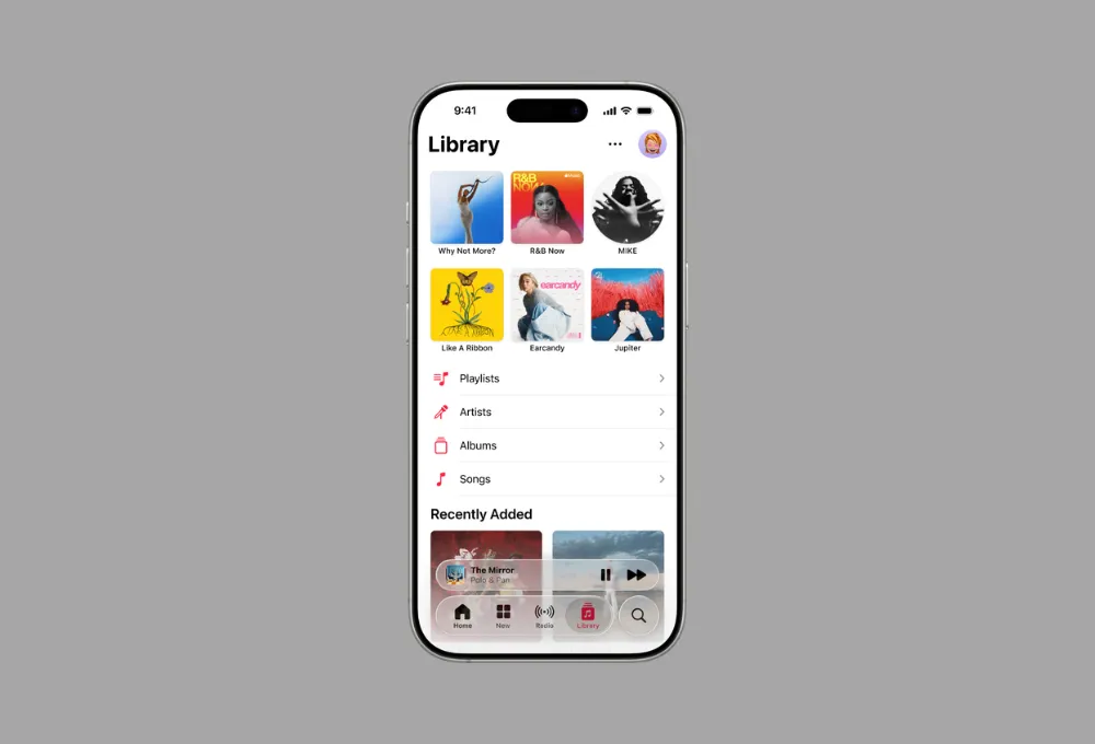 Instalace hudby pro oblíbené položky na kartě Apple Music Library