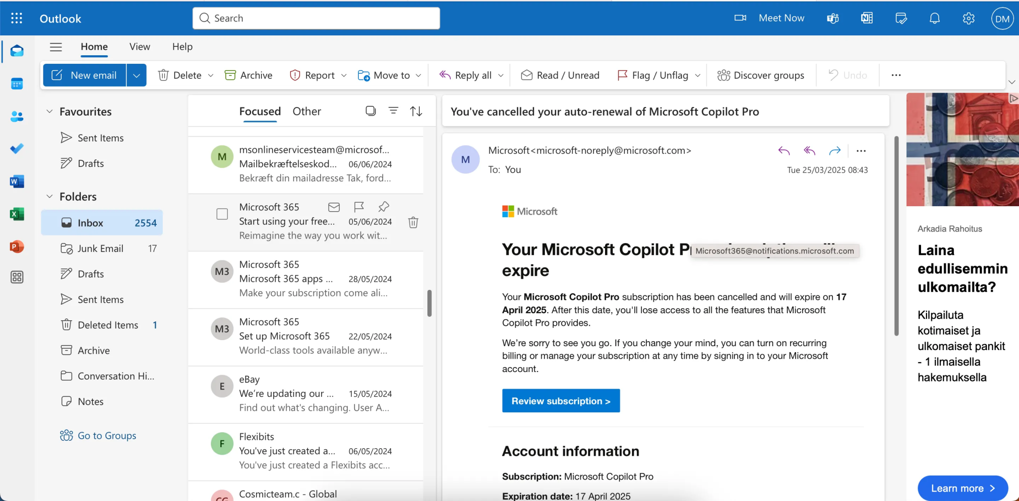 Doručená pošta v Outlook