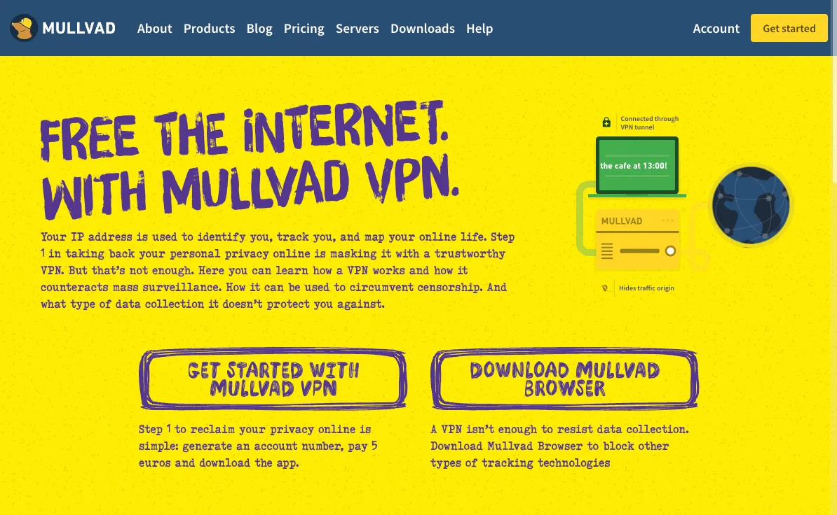 Mullvad vpn -website domovská stránka