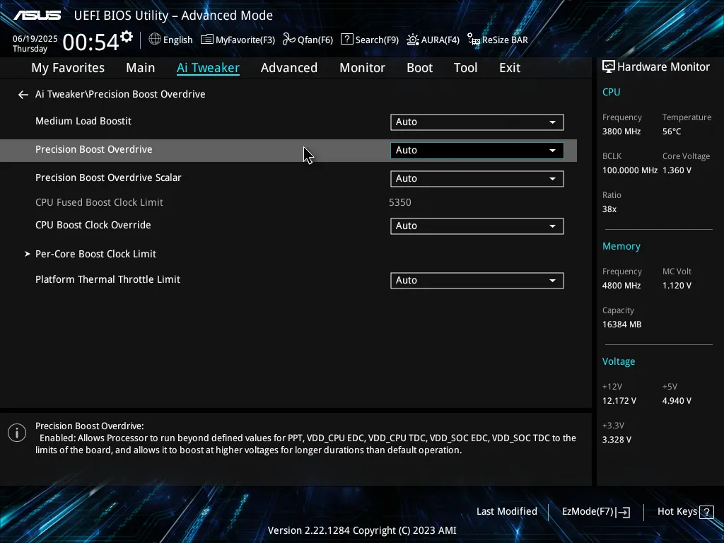 Přesnost zvýšení overdrive zlepšení v Asus UEFI BIOS.