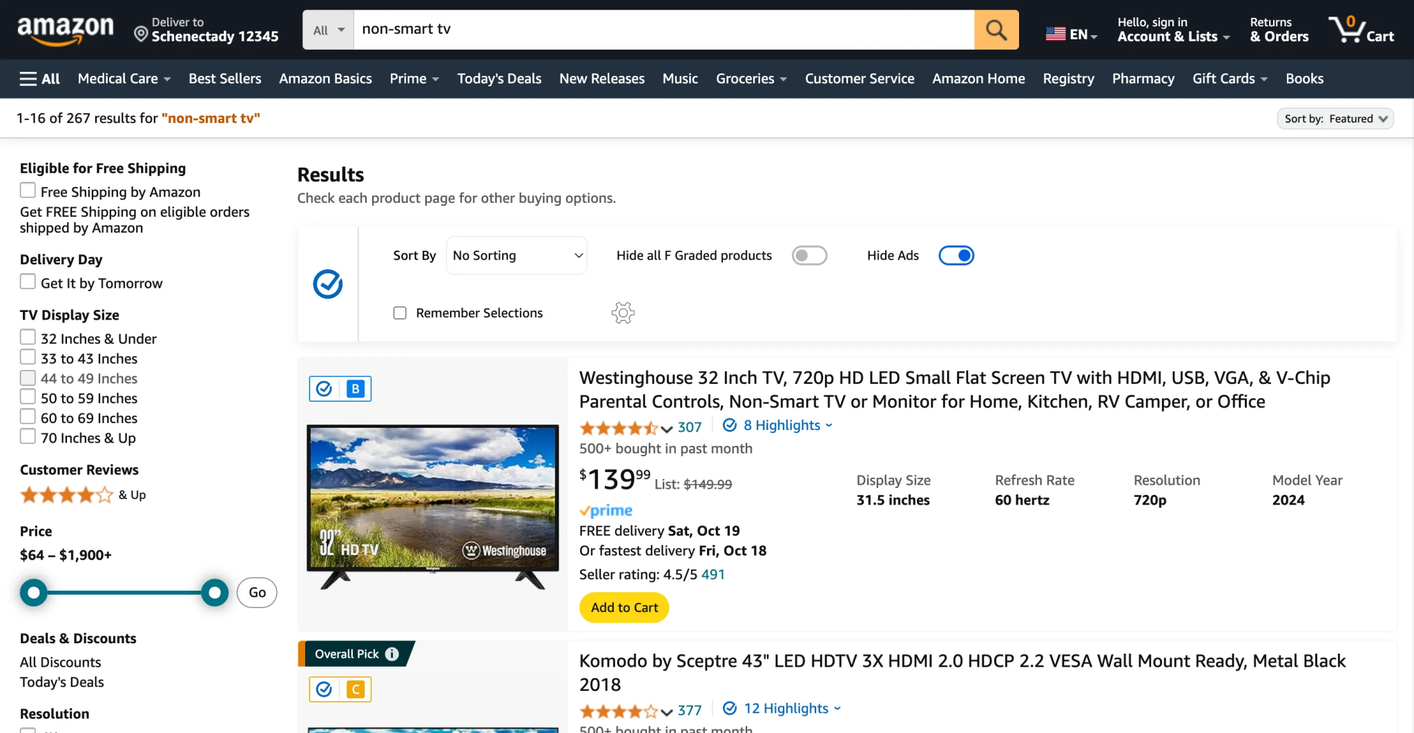 Non -slimme TVS na prodej na Amazon.com