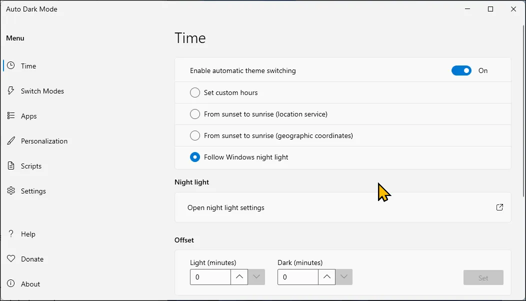 Automatická tmavá situace v systému Windows 11