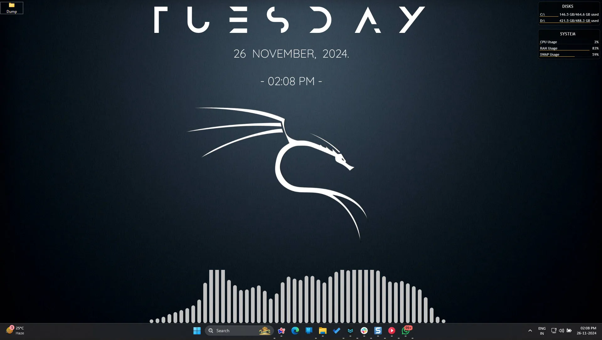 Stolní počítač Windows 11 upravený dešťovým stupněm