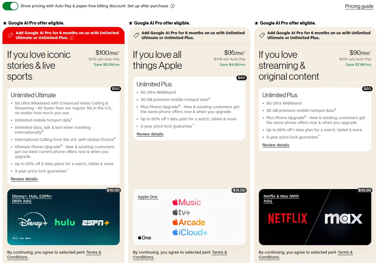 Verizon Drahé mobilní plány
