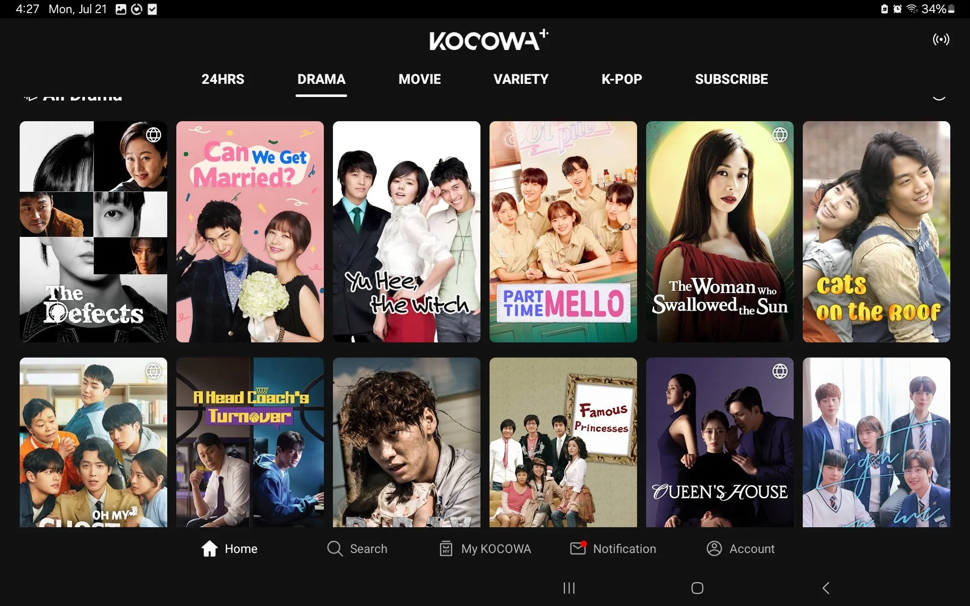 Seznam korejského dramatu v aplikaci Kocowa Plus