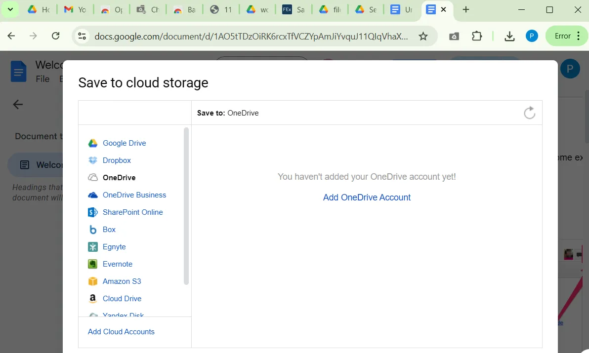 Uložte okno cloudového úložiště v chromu