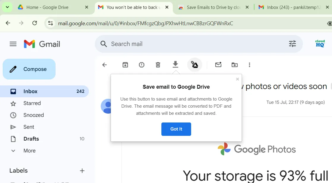 Uložit e -Mails in Gmail na Disku Google