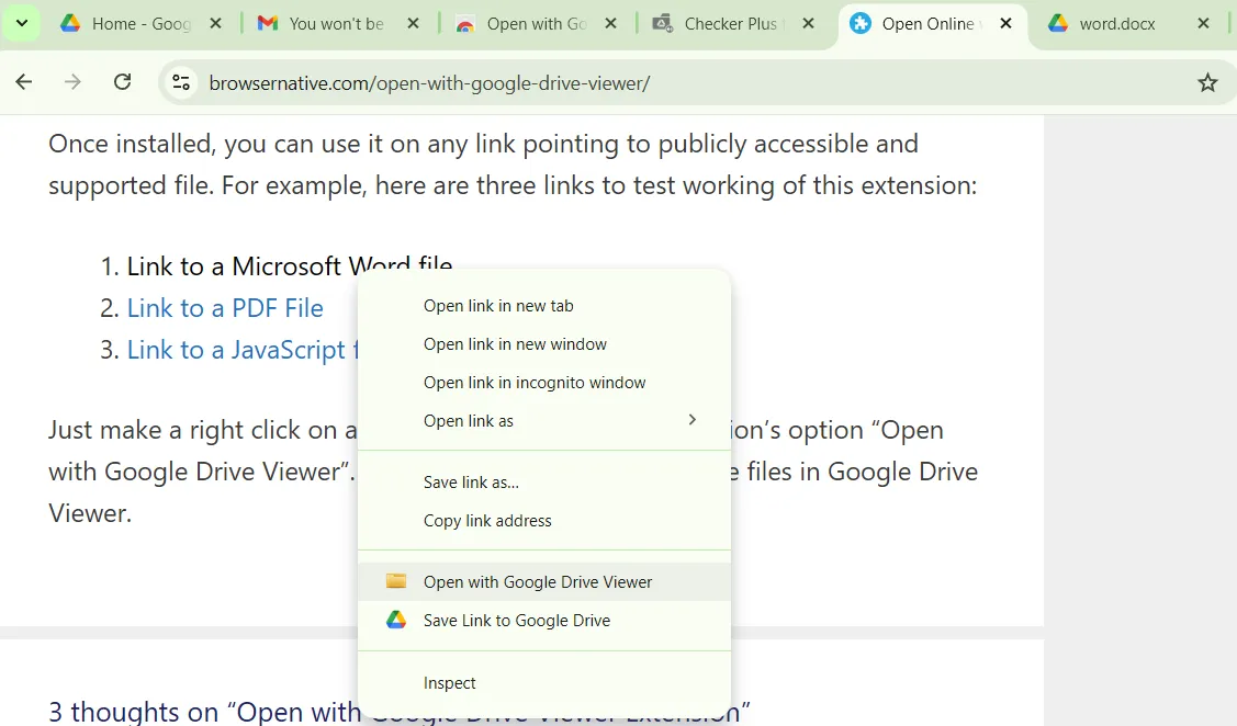 Otevřete možnost prohlížeče Disku Google v Chrome s pravým tlačítkem myši v nabídce