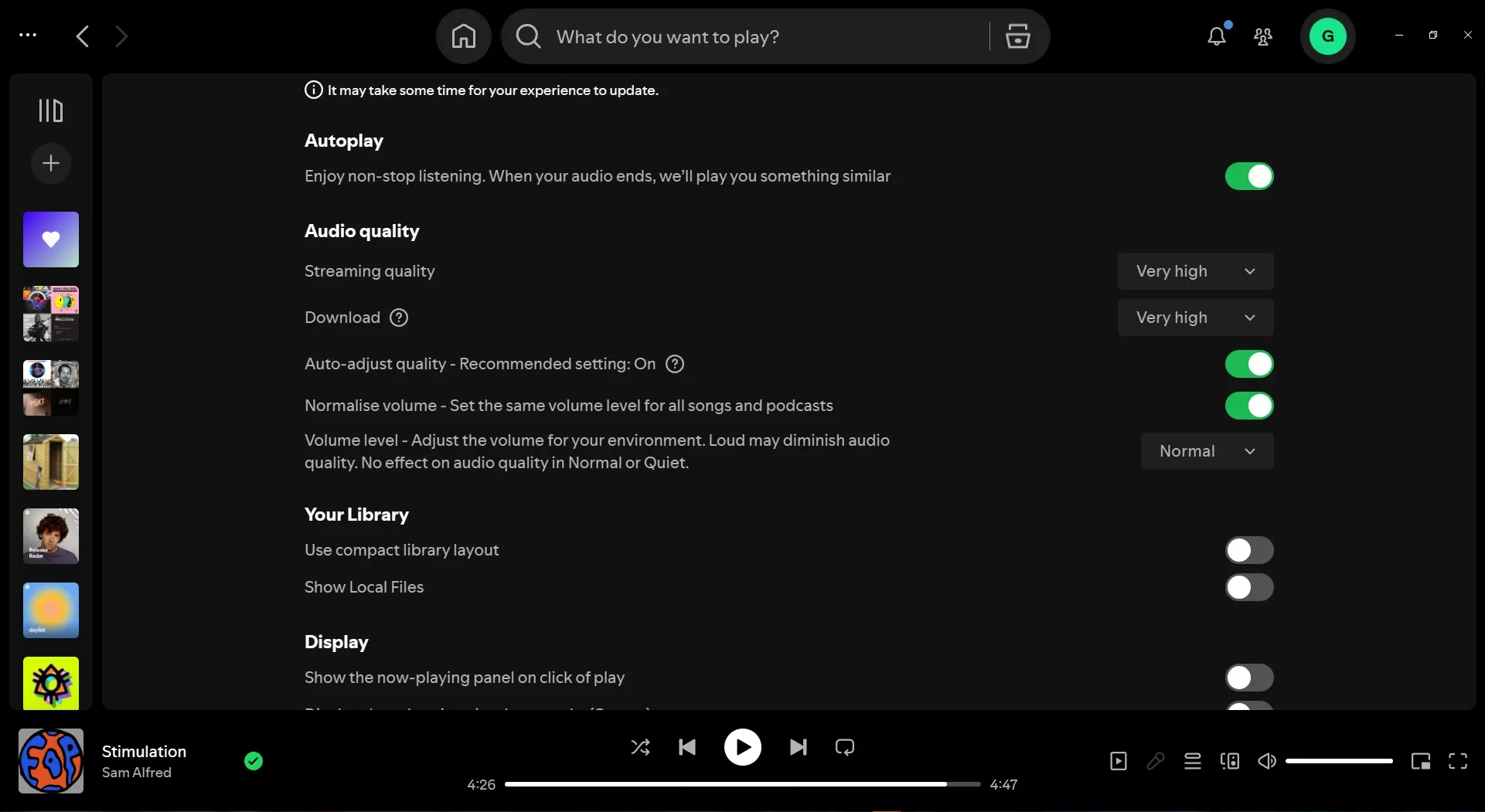 Možnosti svazku Spotify Normalizace